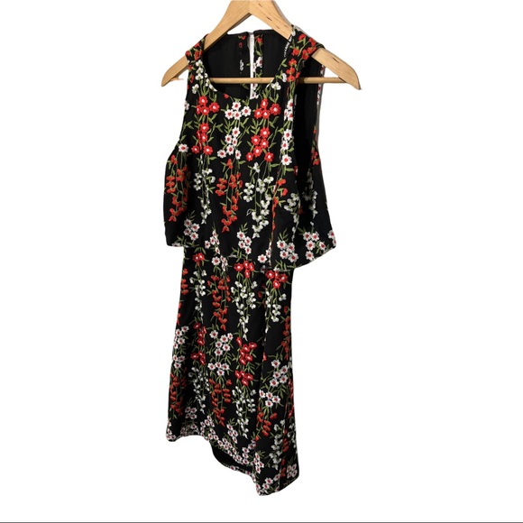 GIANNI BINI BLACK FLORAL DAISY RED GREEN EMBROIDERED SLEEVELESS DRESS - Picture 9 of 16
